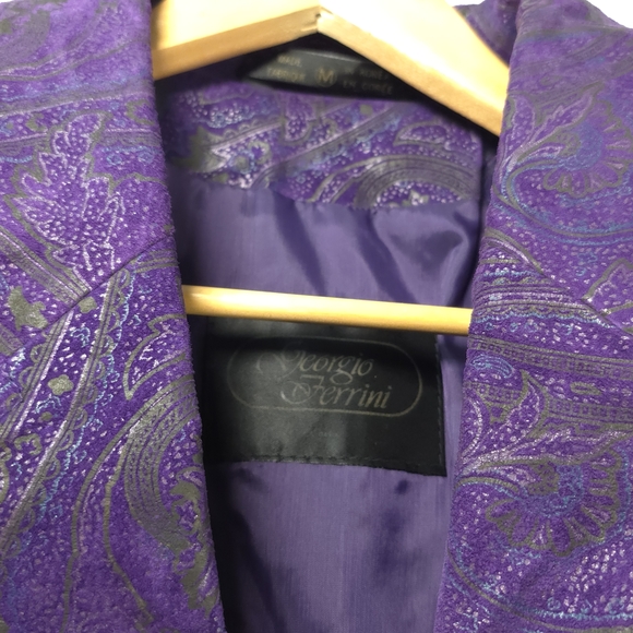 VTG Giorgio Ferrini Purple Suede 80s Cropped Jacket Paisley Boho Biker M - MINT - Picture 2 of 12